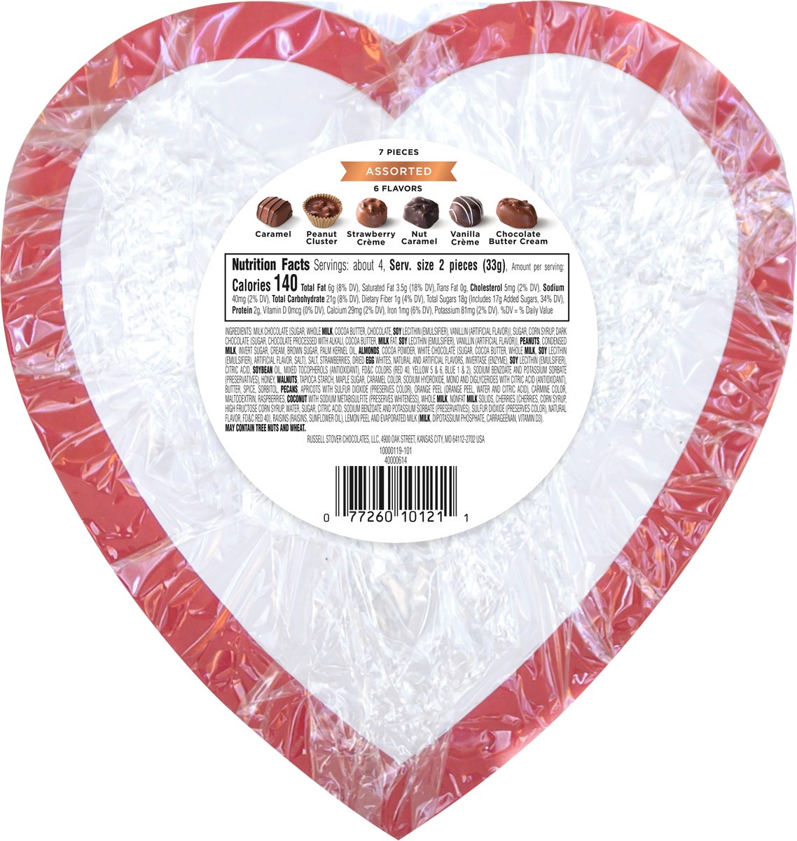 slide 9 of 9, Russell Stover Valentine's Day Love You Lots Heart Assorted Milk & Dark Chocolate Gift Box, 4.03 oz. (˜ 7 pieces), 7 ct