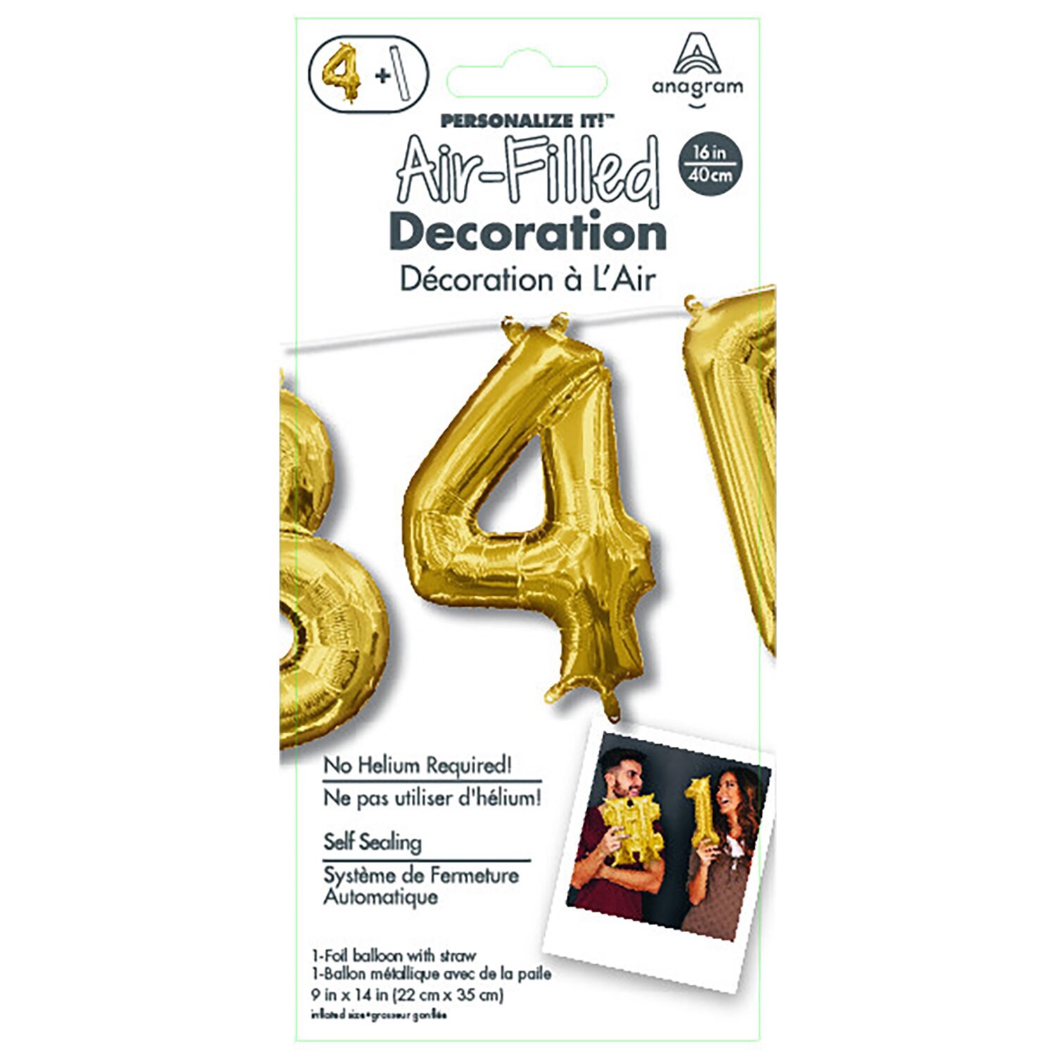 slide 1 of 1, Rainbow Balloons Air Balloon Num #4 Gold, 1 ct