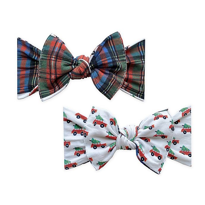 slide 1 of 1, Baby Bling One Size Holiday Plaid Reversible Bow Headbands, 2 ct
