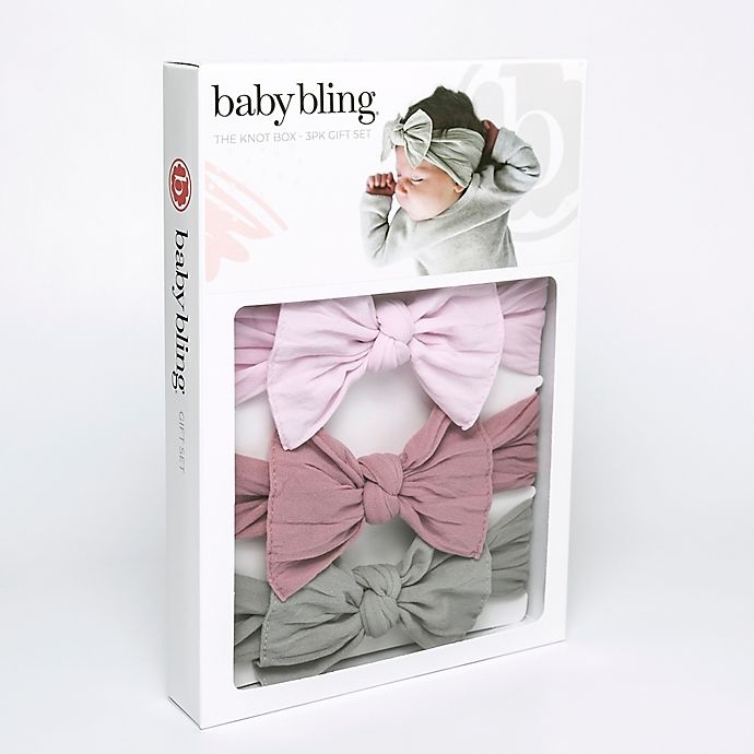 slide 1 of 3, Baby Bling Knot Box Headband Set - Grey, 3 ct