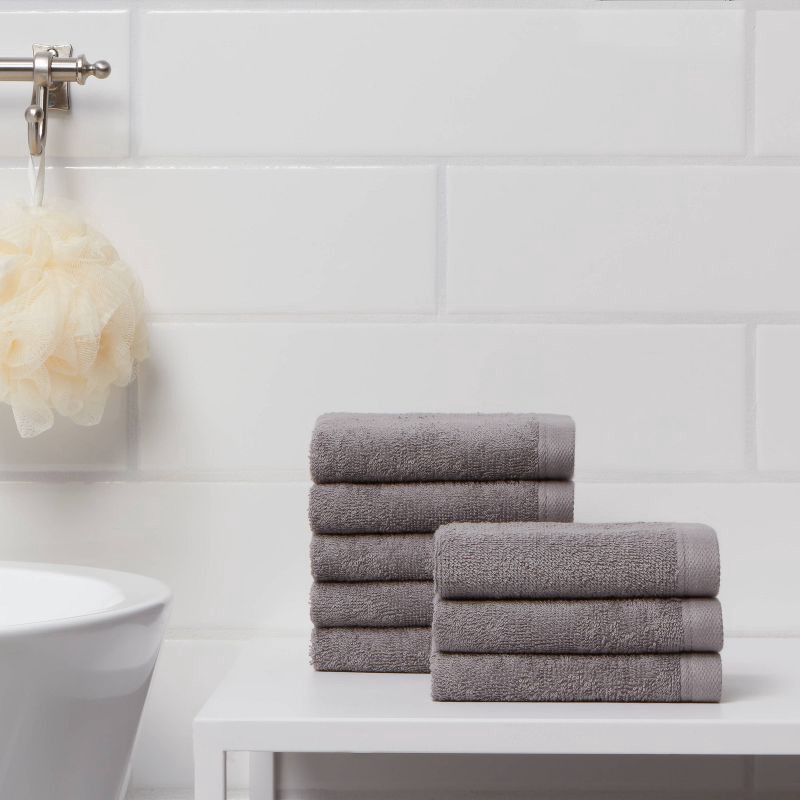 slide 2 of 4, 8pk Antimicrobial Washcloth Set Gray - Room Essentials™: Midweight Cotton Terry, Machine Washable, 8 ct