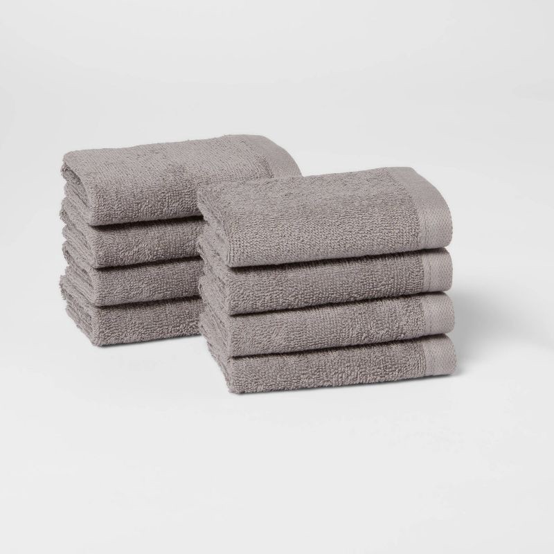 slide 1 of 4, 8pk Antimicrobial Washcloth Set Gray - Room Essentials™: Midweight Cotton Terry, Machine Washable, 8 ct