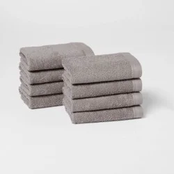 8pk Antimicrobial Washcloth Set Gray - Room Essentials™: Midweight Cotton Terry, Machine Washable
