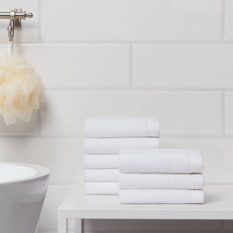 slide 2 of 4, 8pk Antimicrobial Washcloth Set White - Room Essentials™: Midweight Cotton Terry, Machine Washable, 8 ct