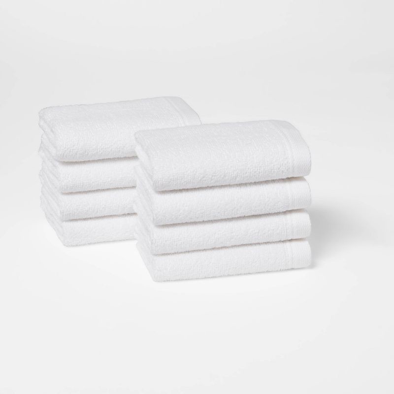 slide 1 of 4, 8pk Antimicrobial Washcloth Set White - Room Essentials™: Midweight Cotton Terry, Machine Washable, 8 ct