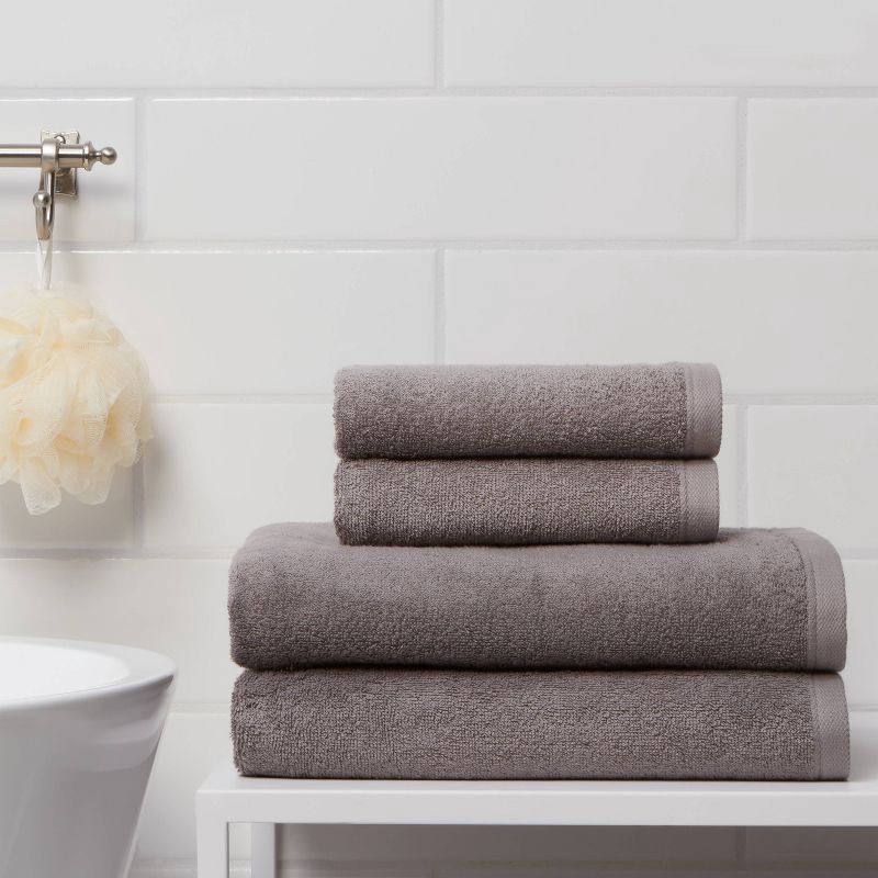 slide 2 of 6, 4pk Antimicrobial Assorted Bath and Hand Towel Set Gray - Room Essentials™: Cotton Terry, Midweight GSM, Machine Washable, 4 ct