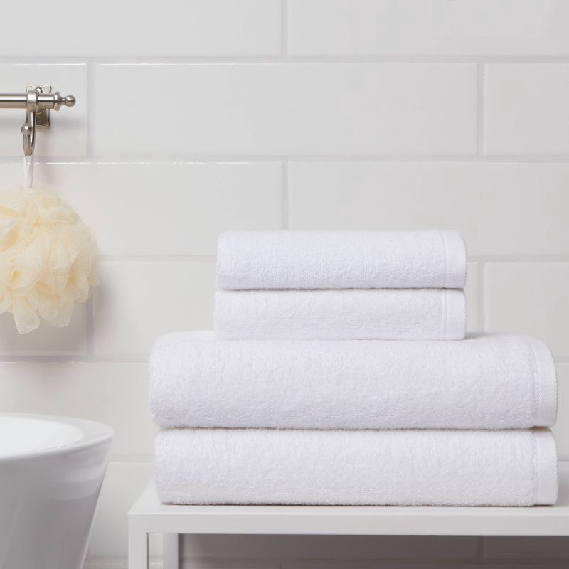 slide 2 of 6, 4pk Antimicrobial Assorted Bath and Hand Towel Set White - Room Essentials™: Midweight Cotton, Machine Washable, 4 ct