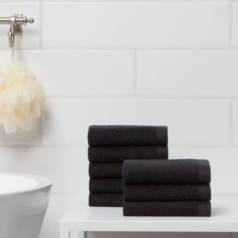 slide 2 of 4, 8pk Antimicrobial Washcloth Set Black - Room Essentials™: Cotton Terry, Midweight, Machine Washable, 8 ct