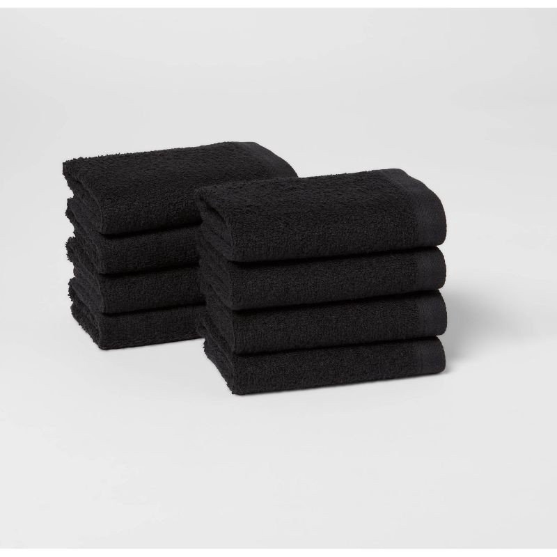 slide 1 of 4, 8pk Antimicrobial Washcloth Set Black - Room Essentials™: Cotton Terry, Midweight, Machine Washable, 8 ct