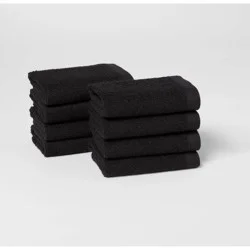 8pk Antimicrobial Washcloth Set Black - Room Essentials™: Cotton Terry, Midweight, Machine Washable