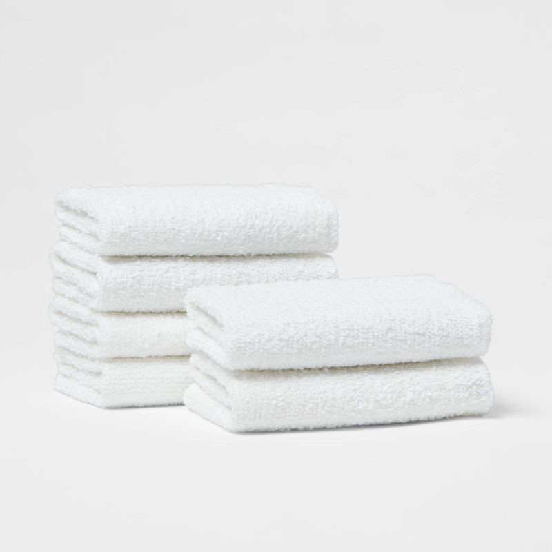 slide 1 of 4, 6pk Washcloth Set White - Room Essentials™: Lightweight Cotton-Poly Blend, Terry Construction, Machine Washable, 6 ct