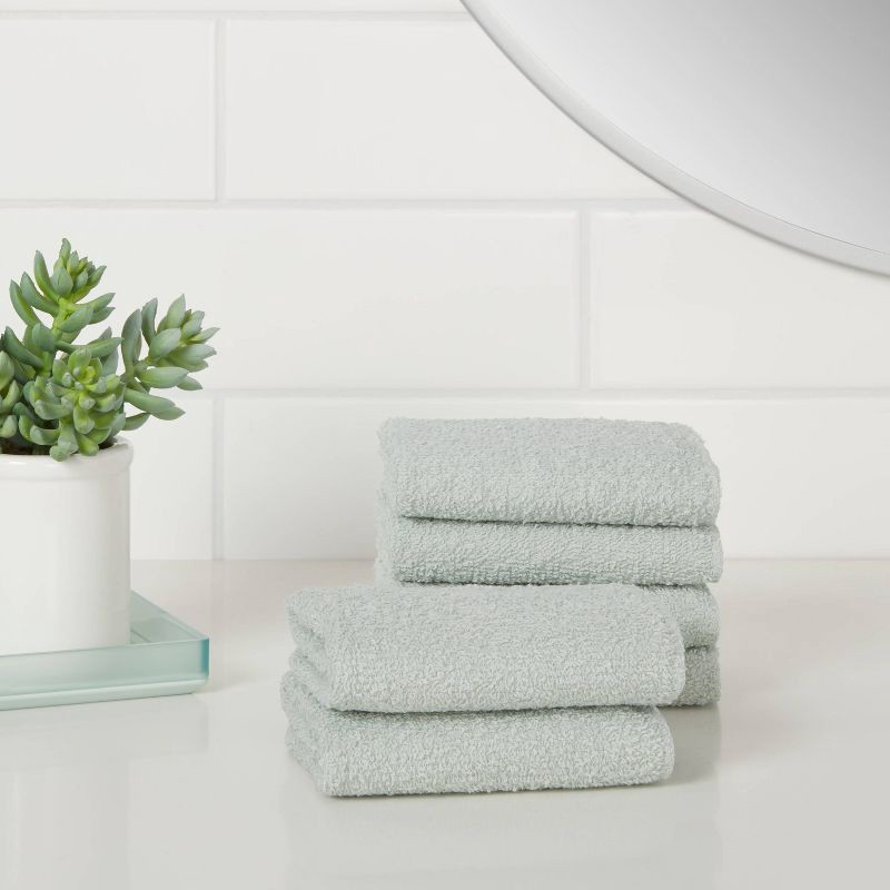 slide 2 of 4, 6pk Washcloth Set Mint - Room Essentials™: Lightweight Cotton-Poly Blend, Terry Construction, OEKO-TEX Certified, 6 ct