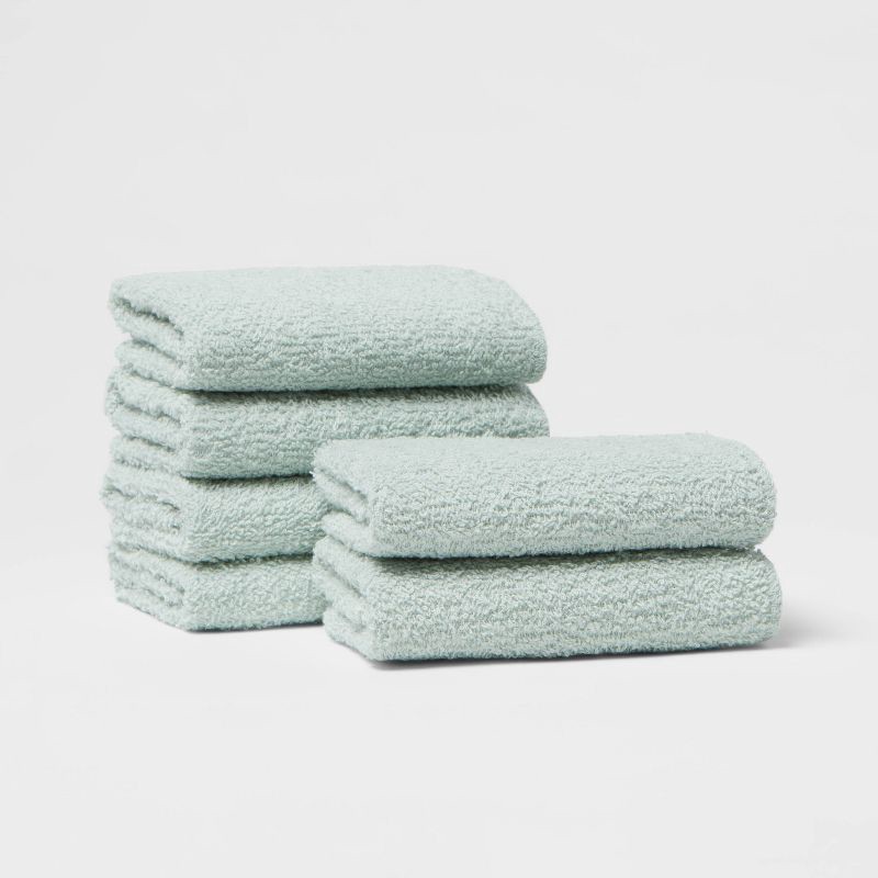 slide 1 of 4, 6pk Washcloth Set Mint - Room Essentials™: Lightweight Cotton-Poly Blend, Terry Construction, OEKO-TEX Certified, 6 ct