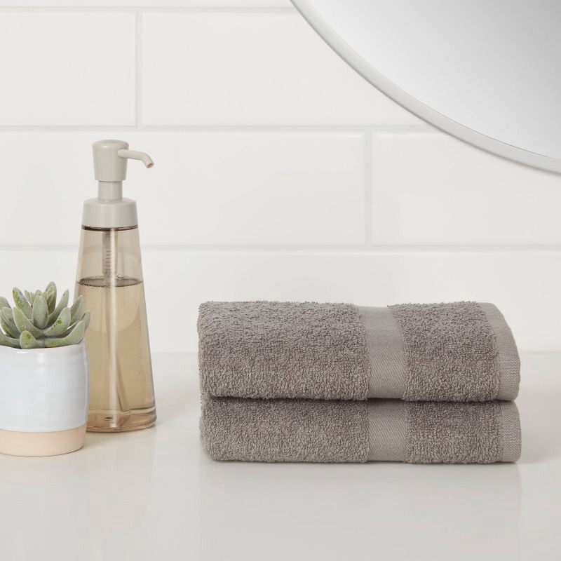 slide 2 of 4, 2pk Hand Towel Set Dark Gray - Room Essentials™: Cotton-Polyester Blend, Lightweight, OEKO-TEX Certified, 2 ct