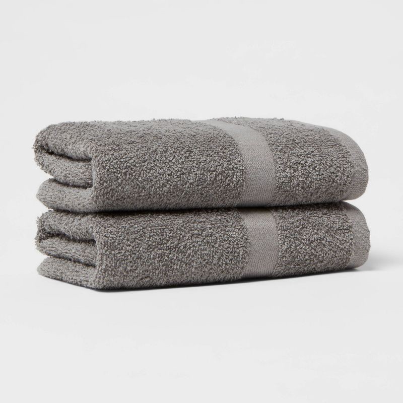 slide 1 of 4, 2pk Hand Towel Set Dark Gray - Room Essentials™: Cotton-Polyester Blend, Lightweight, OEKO-TEX Certified, 2 ct