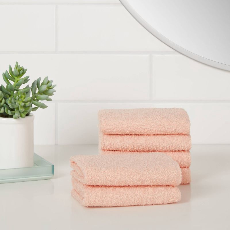 slide 2 of 4, 6pk Washcloth Set Light Peach - Room Essentials™: Cotton & Polyester, Terry Construction, Machine Washable, 6 ct