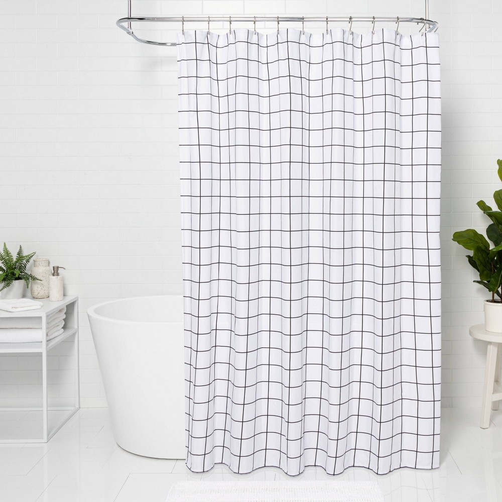 slide 2 of 5, Microfiber Shower Curtain Black/White - Room Essentials, 1 ct