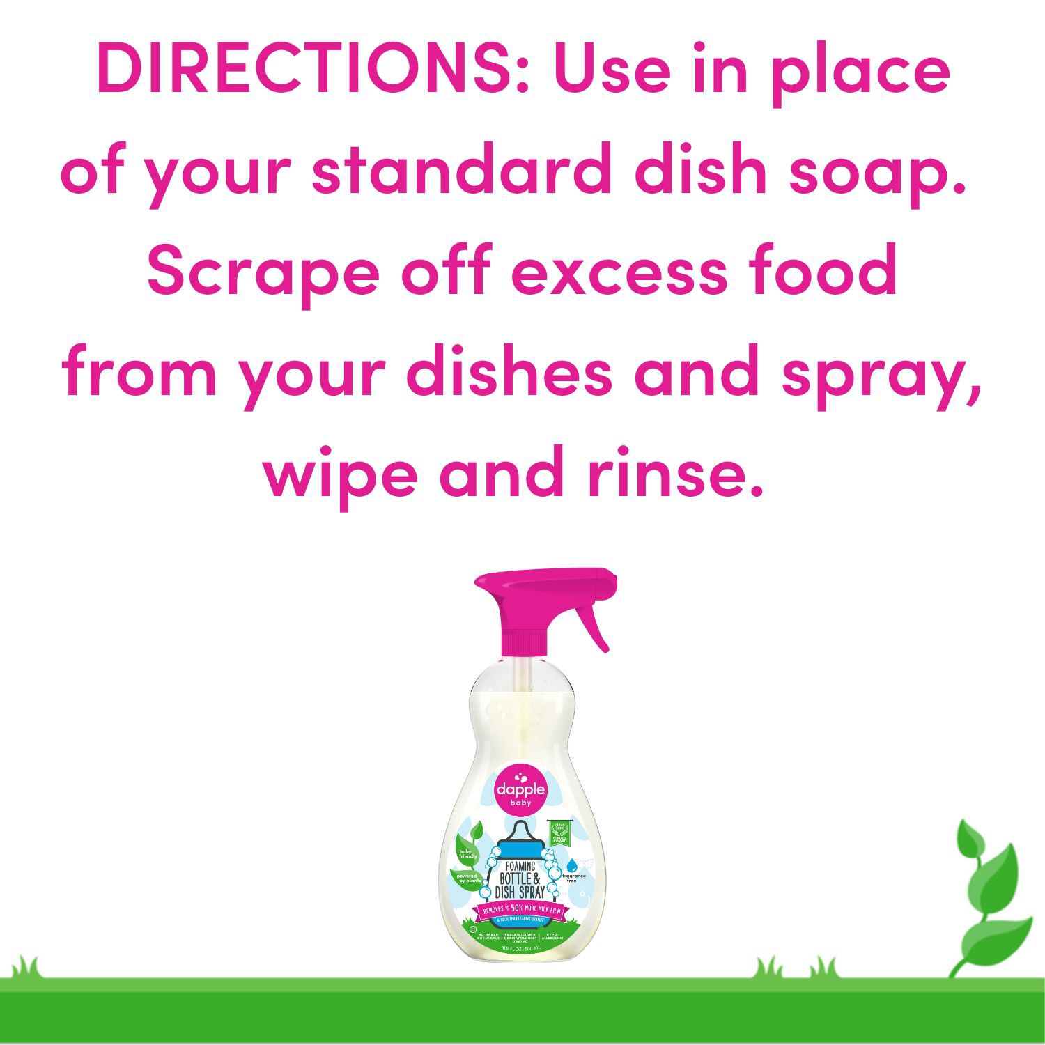 slide 9 of 9, Dapple Baby Foaming Fragrance Free Bottle & Dish Spray 16.9 fl oz, 16.9 fl oz