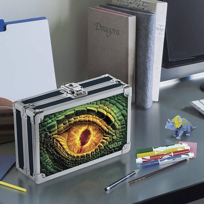 slide 3 of 3, Metal Pencil Box Adventure Dragon Eye - Vaultz: Multicolor Metal Pencil Case with Clasp Closure, 8.5" x 5" x 2.5", 1 ct
