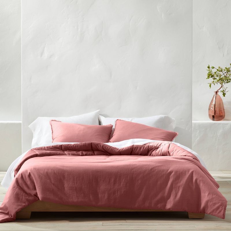 slide 2 of 8, King/California King Heavyweight Linen Blend Comforter & Sham Set Rose - Casaluna™: Woven Rayon, Zipper Closure, OEKO-TEX Certified, 1 ct