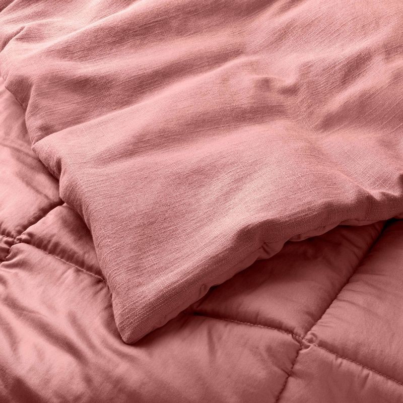 slide 4 of 8, King/California King Heavyweight Linen Blend Comforter & Sham Set Rose - Casaluna™: Woven Rayon, Zipper Closure, OEKO-TEX Certified, 1 ct