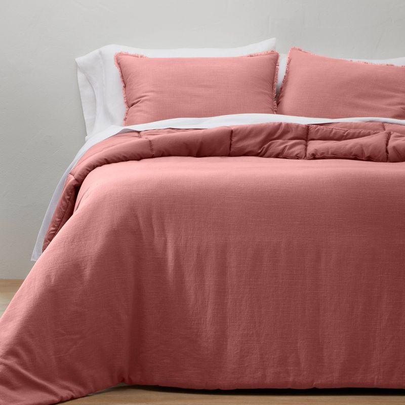 slide 1 of 8, King/California King Heavyweight Linen Blend Comforter & Sham Set Rose - Casaluna™: Woven Rayon, Zipper Closure, OEKO-TEX Certified, 1 ct