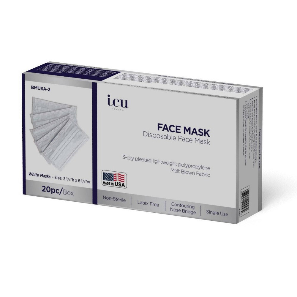 slide 2 of 5, ICU Health Non-Medical Disposable Face Mask - White - 20ct, 20 ct