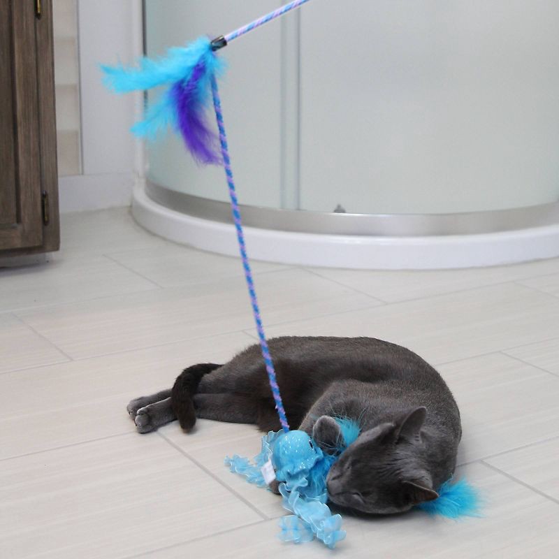 slide 3 of 5, Quirky Kitty Jiggling Jellyfish Wand Cat Toy - Blue, 1 ct
