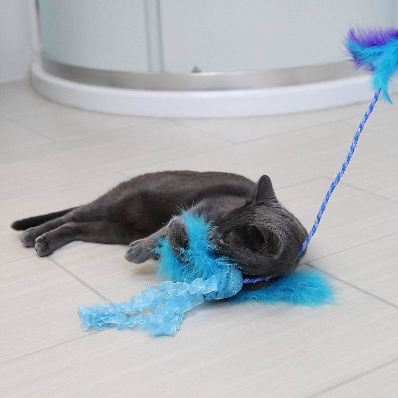 slide 5 of 5, Quirky Kitty Jiggling Jellyfish Wand Cat Toy - Blue, 1 ct