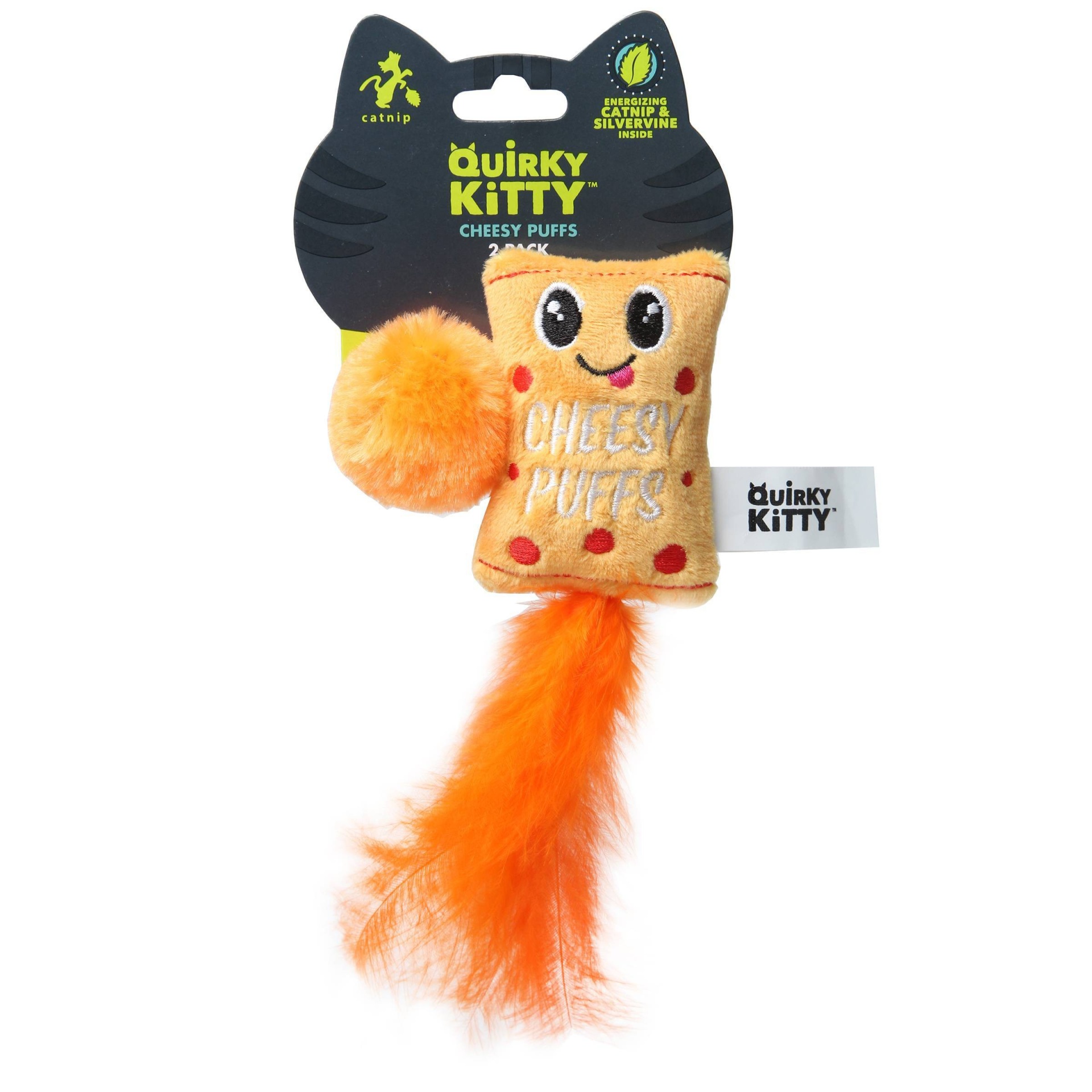 slide 1 of 5, Quirky Kitty Cheesy Puffs Cat Toy - Orange, 2 ct