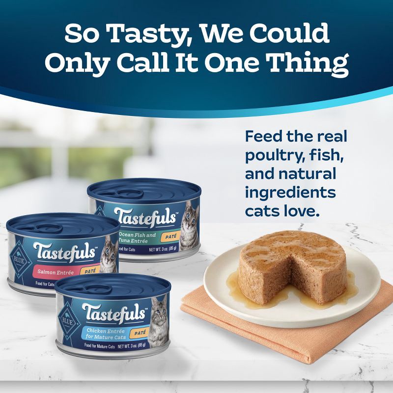 slide 3 of 11, Blue Buffalo Tastefuls Natural Pate Wet Cat Food Variety Pack with Salmon, Chicken, Ocean Fish & Tuna Entrées - 3oz/12ct, 12 ct; 3 oz