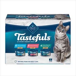 Blue Buffalo Tastefuls Natural Pate Wet Cat Food Variety Pack with Salmon, Chicken, Ocean Fish & Tuna Entrées - 3oz/12ct