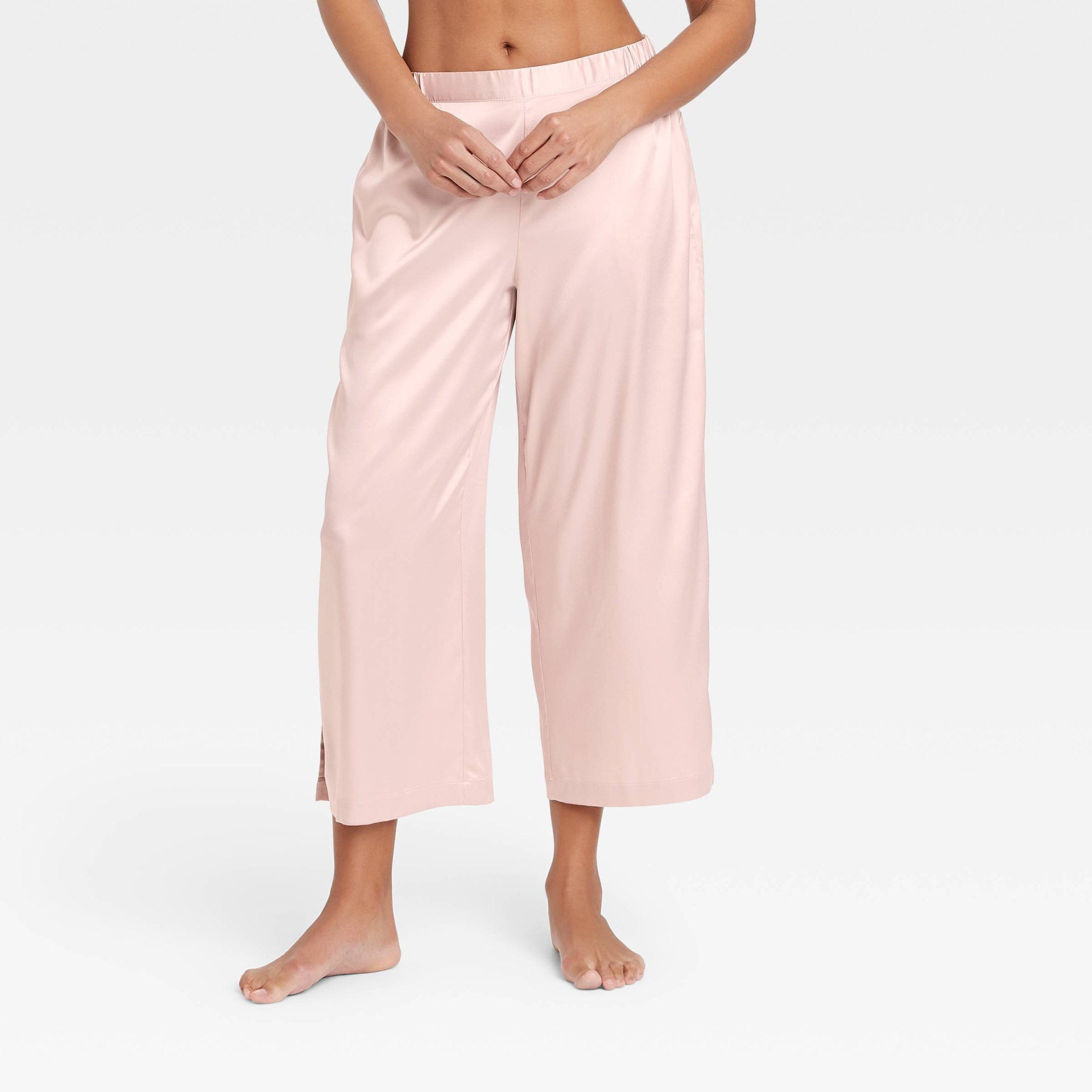 Women's Satin Cropped Pajama Pants - Stars Above Soft Pink XL 1 ct