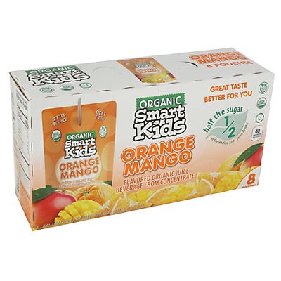 slide 1 of 1, Smart Kids Organic Orange Mango Juice 6 oz Pouches, 8 ct