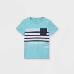 Toddler Boys' Striped Pocket Short Sleeve T-Shirt - Cat & Jack Teal 18M
