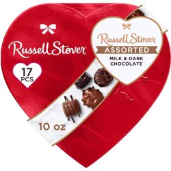 Russell Stover Valentine's Day Red Foil Heart Assorted Milk & Dark Chocolate Candy Gift Box - 10oz