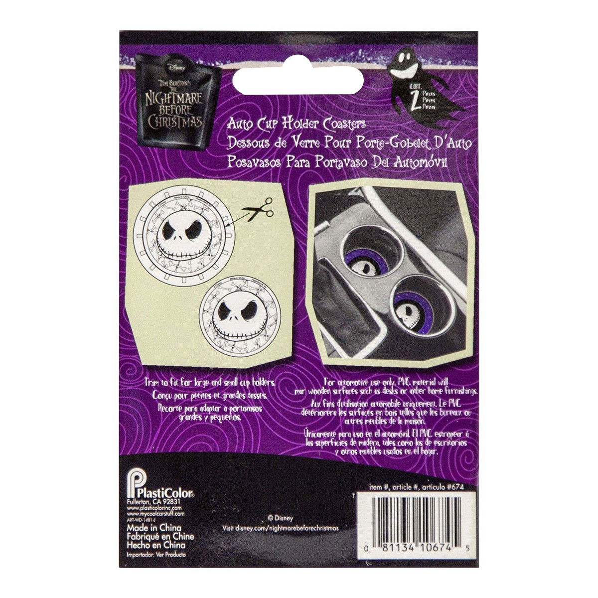 slide 2 of 2, Plasticolor Disney Nightmare Before Christmas Bones Auto Coasters, 2 ct