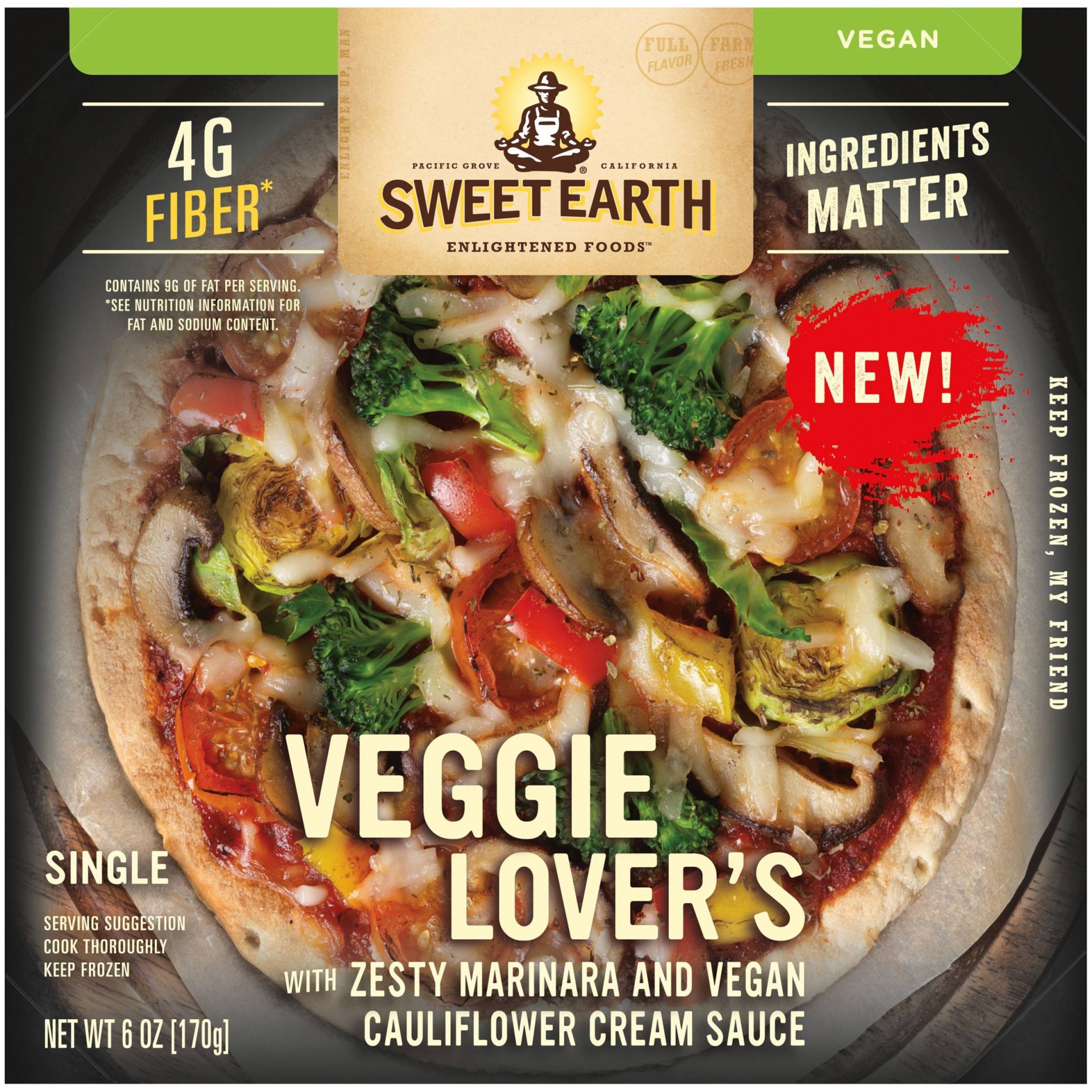 slide 1 of 7, Sweet Earth Natural Foods Frozen Veggie Lover's Pizza - 6oz, 6 oz