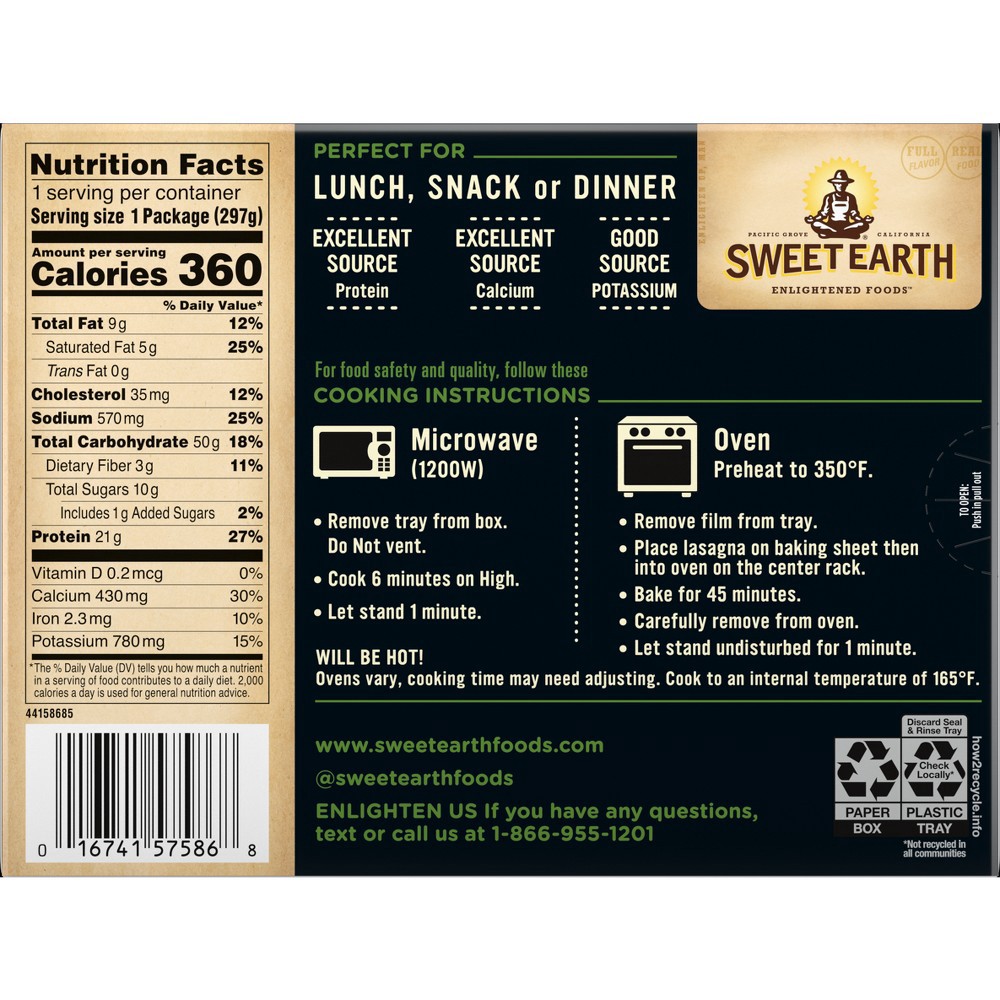 slide 6 of 9, SWEET EARTH NATURAL FOODS Sweet Earth Frozen Pesto Chik'n Lasagna Bowl - 10.5oz, 10.5 oz