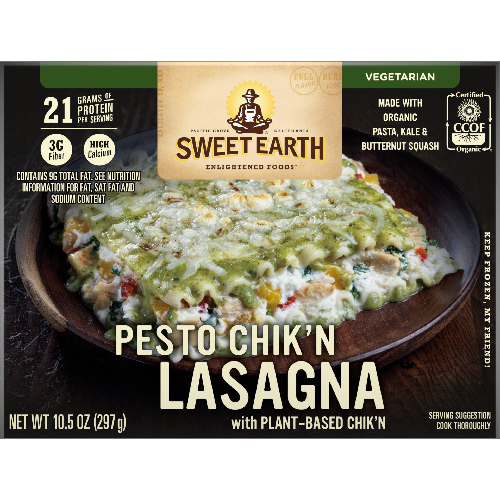 slide 1 of 9, SWEET EARTH NATURAL FOODS Sweet Earth Frozen Pesto Chik'n Lasagna Bowl - 10.5oz, 10.5 oz