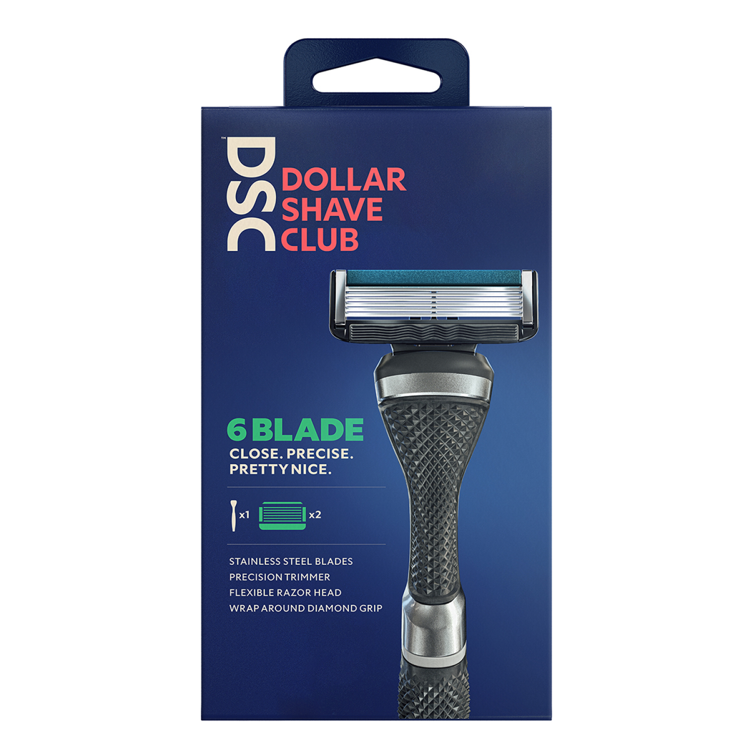 slide 2 of 5, Dollar Shave Club 6-Blade Men's Razor Starter Set - 1 Handle + 2 Cartridges, 0.214 lb