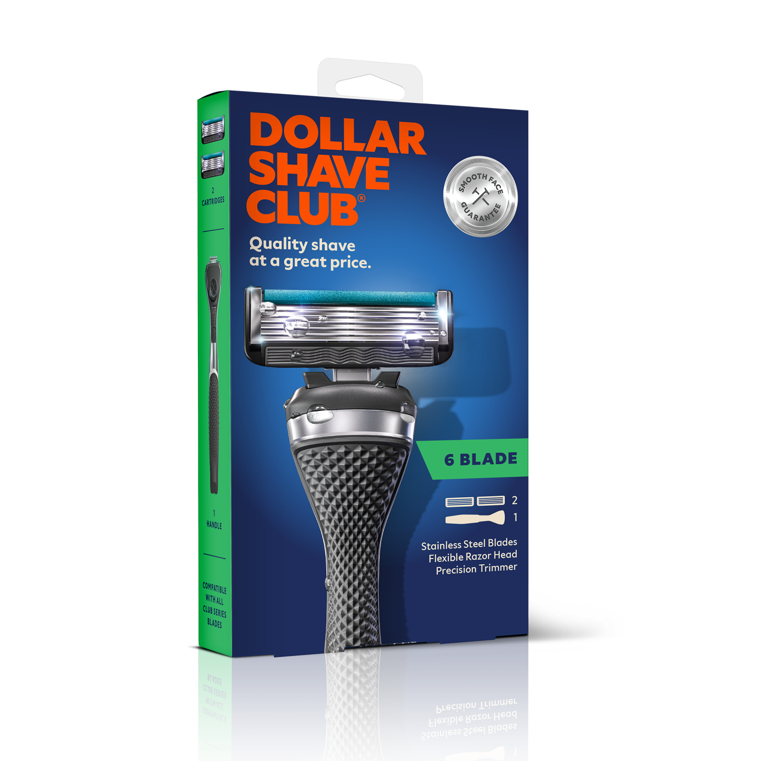 slide 4 of 5, Dollar Shave Club 6-Blade Men's Razor Starter Set - 1 Handle + 2 Cartridges, 0.214 lb