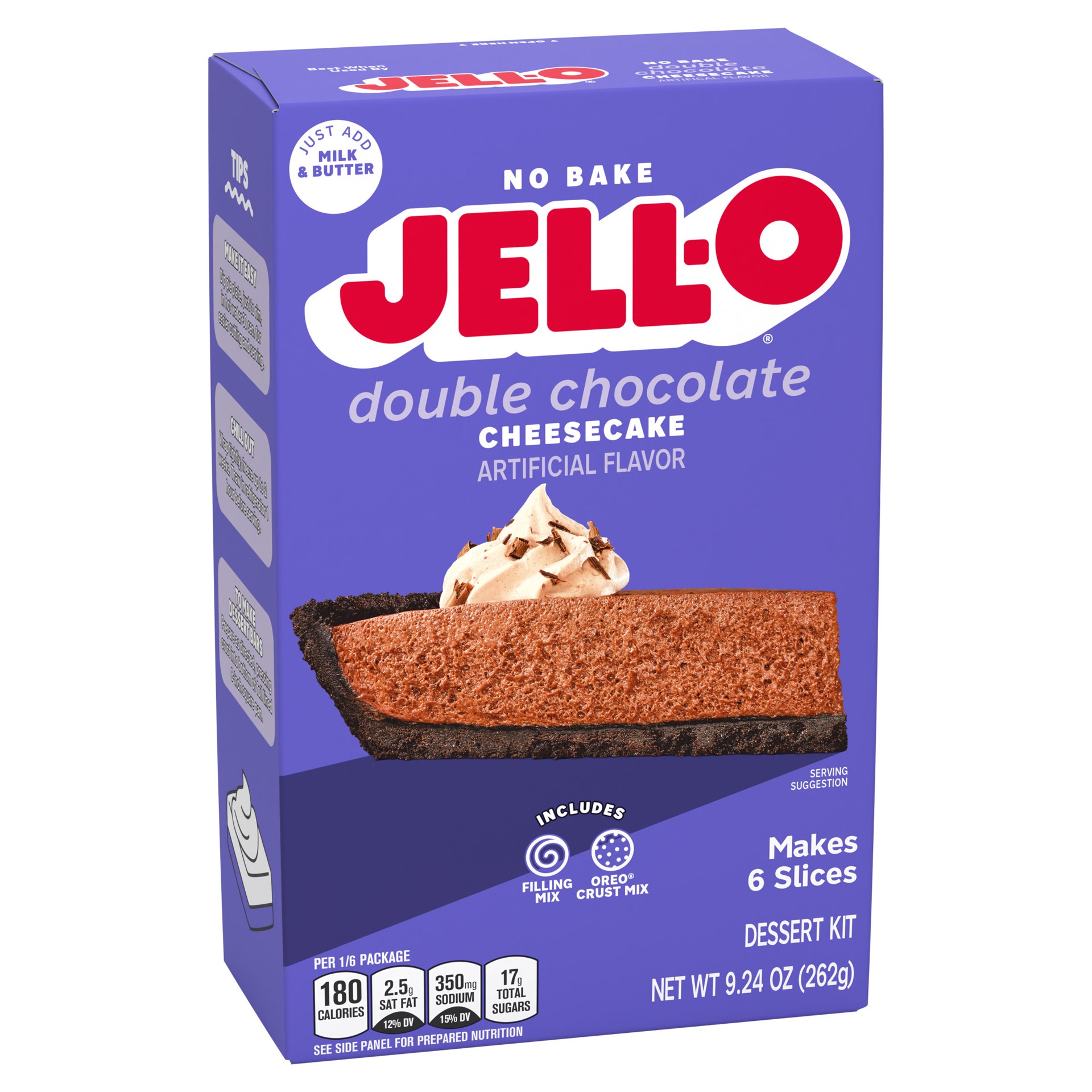 slide 4 of 5, Jell-O No Bake Double Chocolate Cheesecake Artificially Flavored Dessert Kit with Filling Mix & Crust Mix, 9.24 oz Box, 9.24 oz