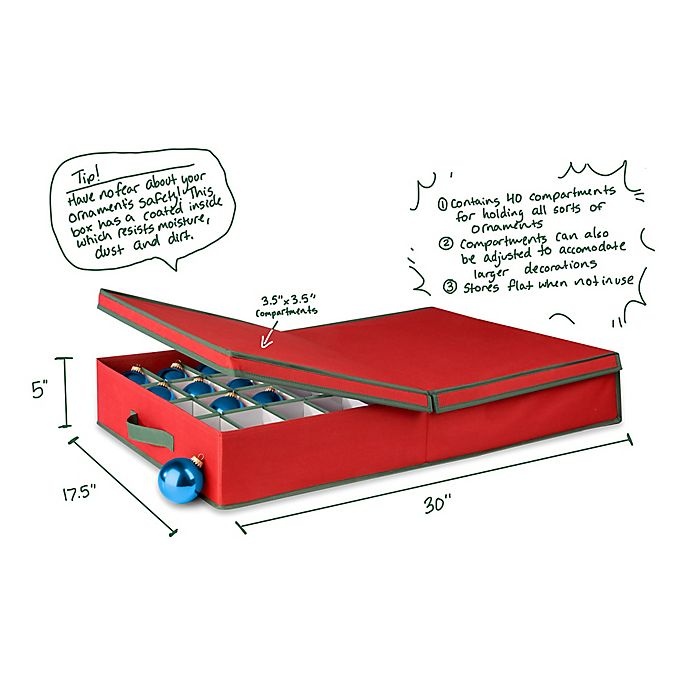 slide 5 of 5, Honey-Can-Do Ornament Storage Box with Dividers - Red/Green, 40 ct