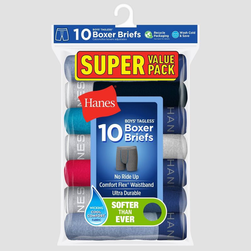 slide 2 of 5, Hanes Boys' 10pk Boxer Briefs - Colors May Vary M, 10 ct