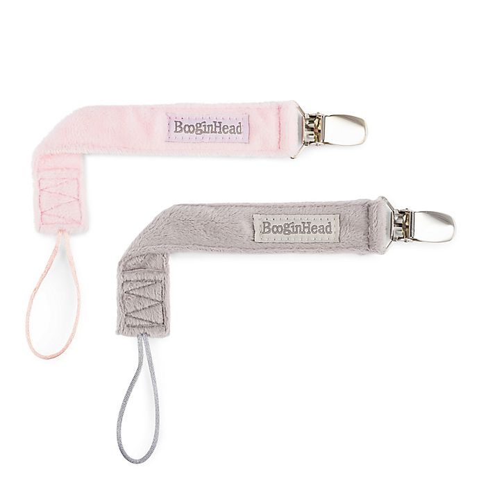 slide 1 of 10, BooginHead PaciGrip Luxury Fluff Pacifier Straps - Pink, 2 ct