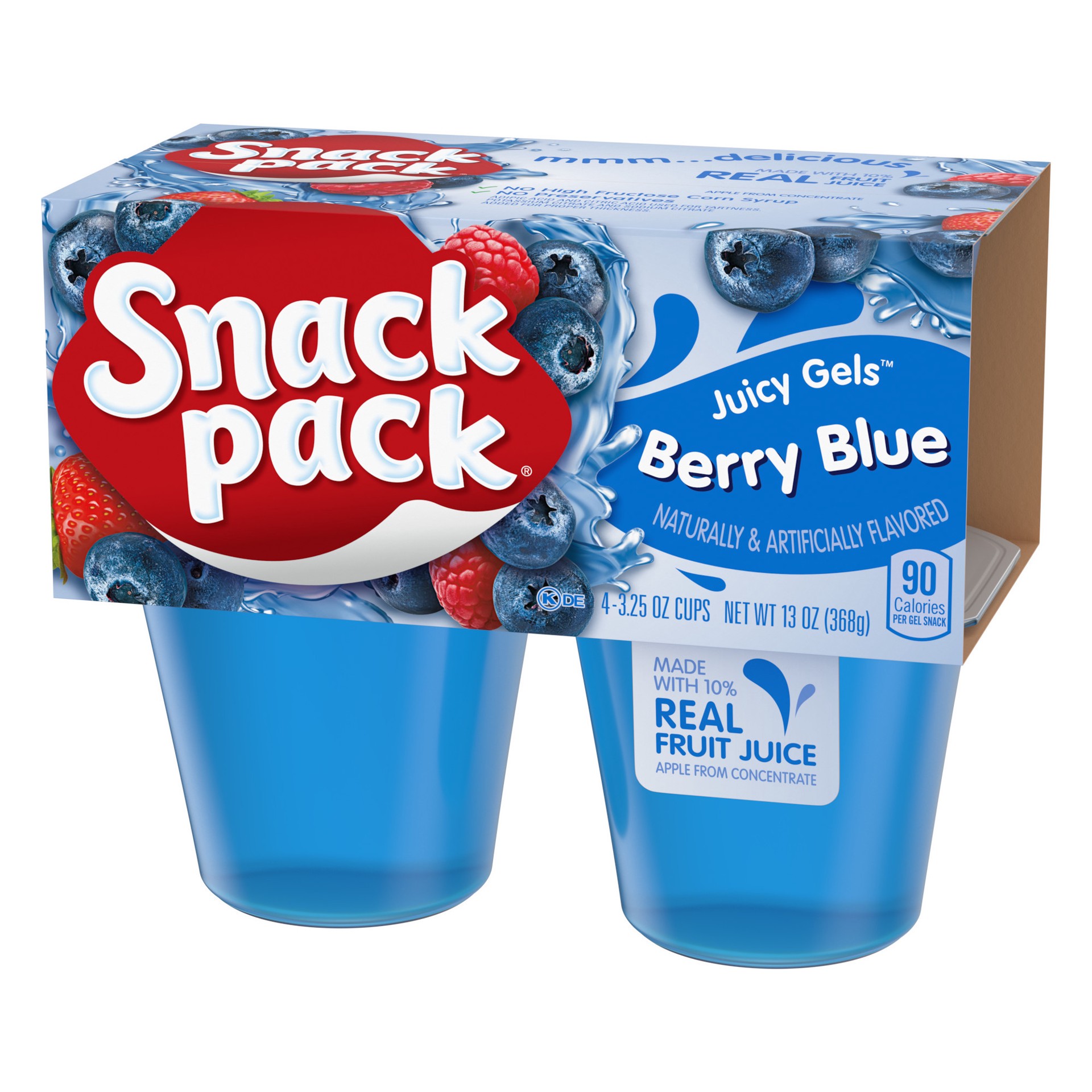 slide 2 of 5, Snack Pack Berry Blue Flavored Juicy Gels, 3.25 oz Snack Cups, 4 Count, 12 Pack, 4 ct