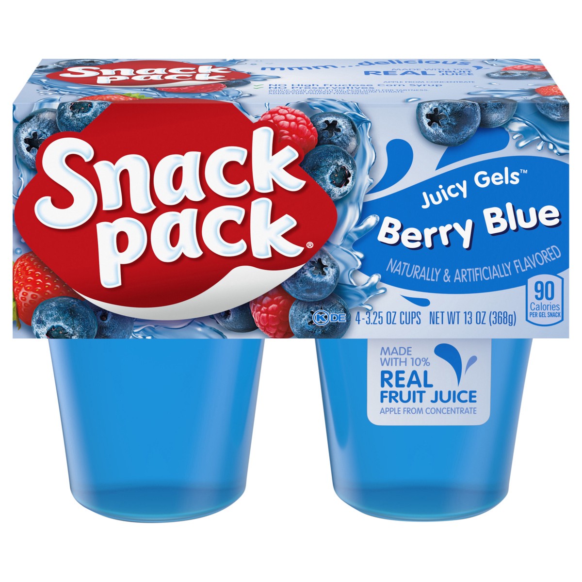 slide 1 of 5, Snack Pack Berry Blue Flavored Juicy Gels, 3.25 oz Snack Cups, 4 Count, 12 Pack, 4 ct