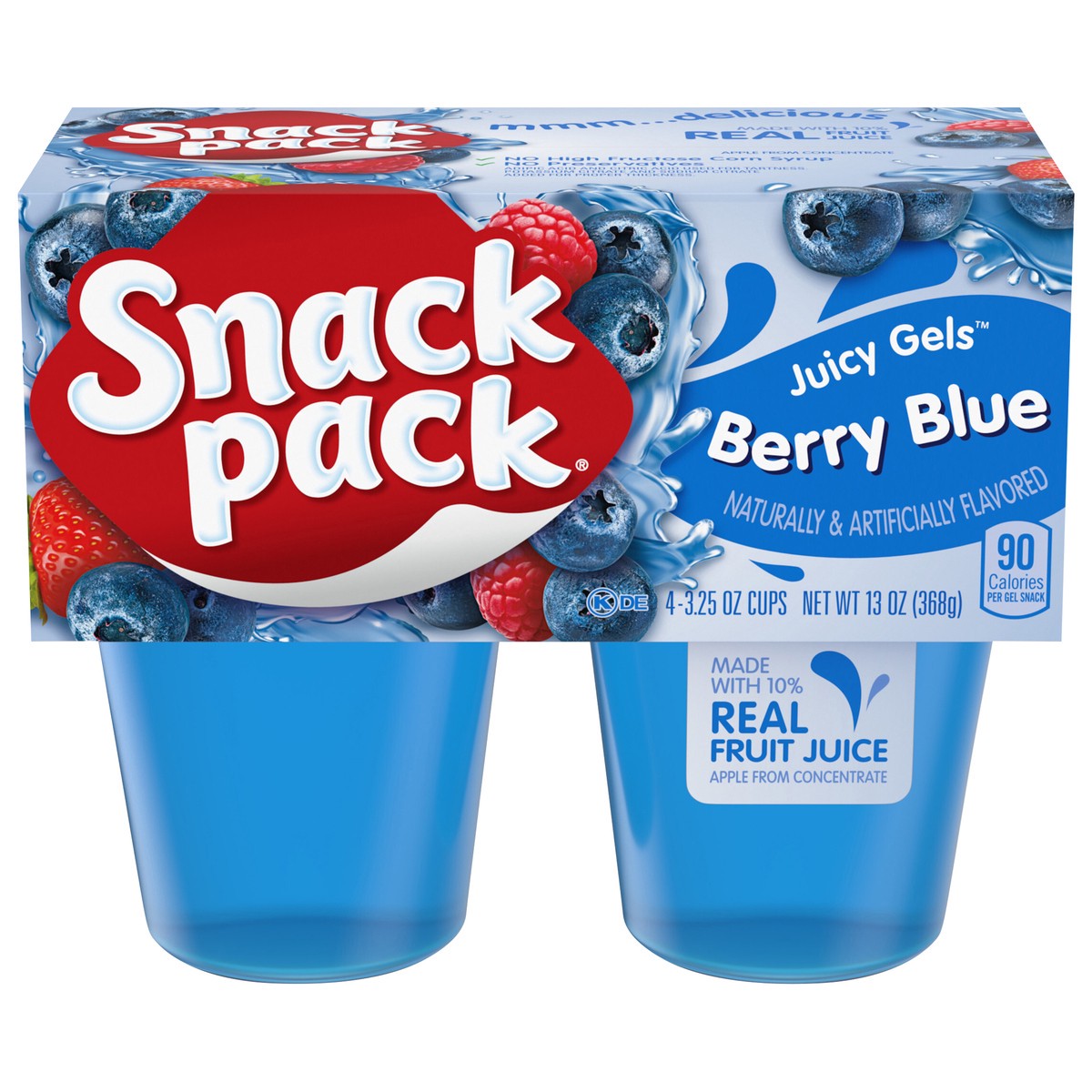 slide 1 of 5, Snack Pack Berry Blue Flavored Juicy Gels, 3.25 oz Snack Cups, 4 Count, 12 Pack, 4 ct