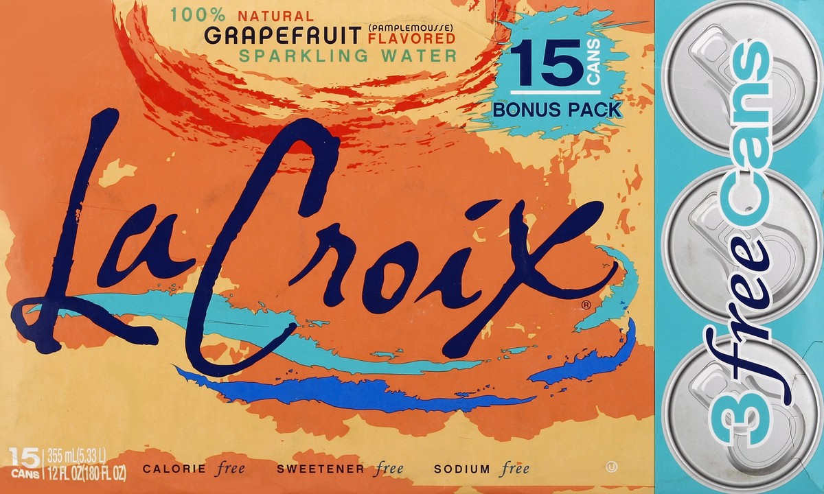 slide 3 of 6, La Croix Grapefruit Flavored Sparkling Water, 15 ct; 12 fl oz